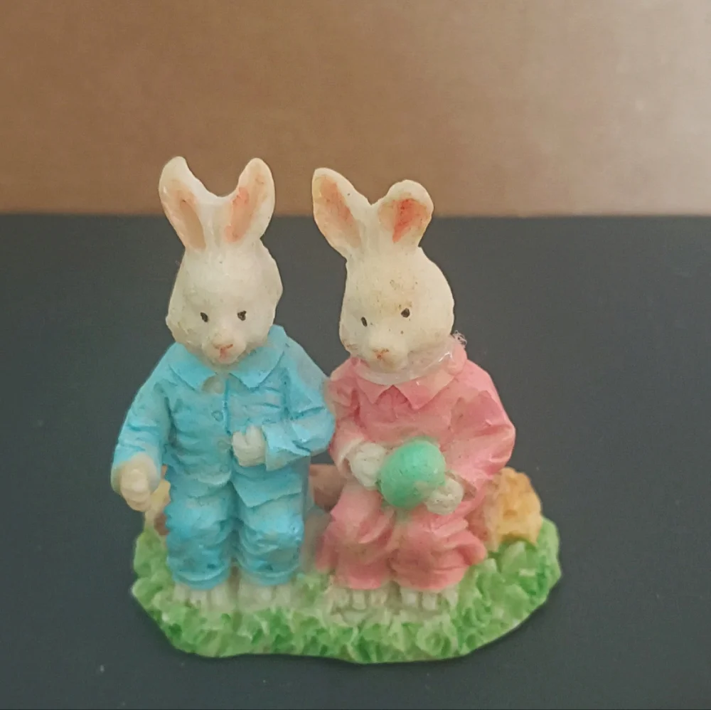 Easter Bunny Figurine Set - Pastel Blue, Pink, Yellow